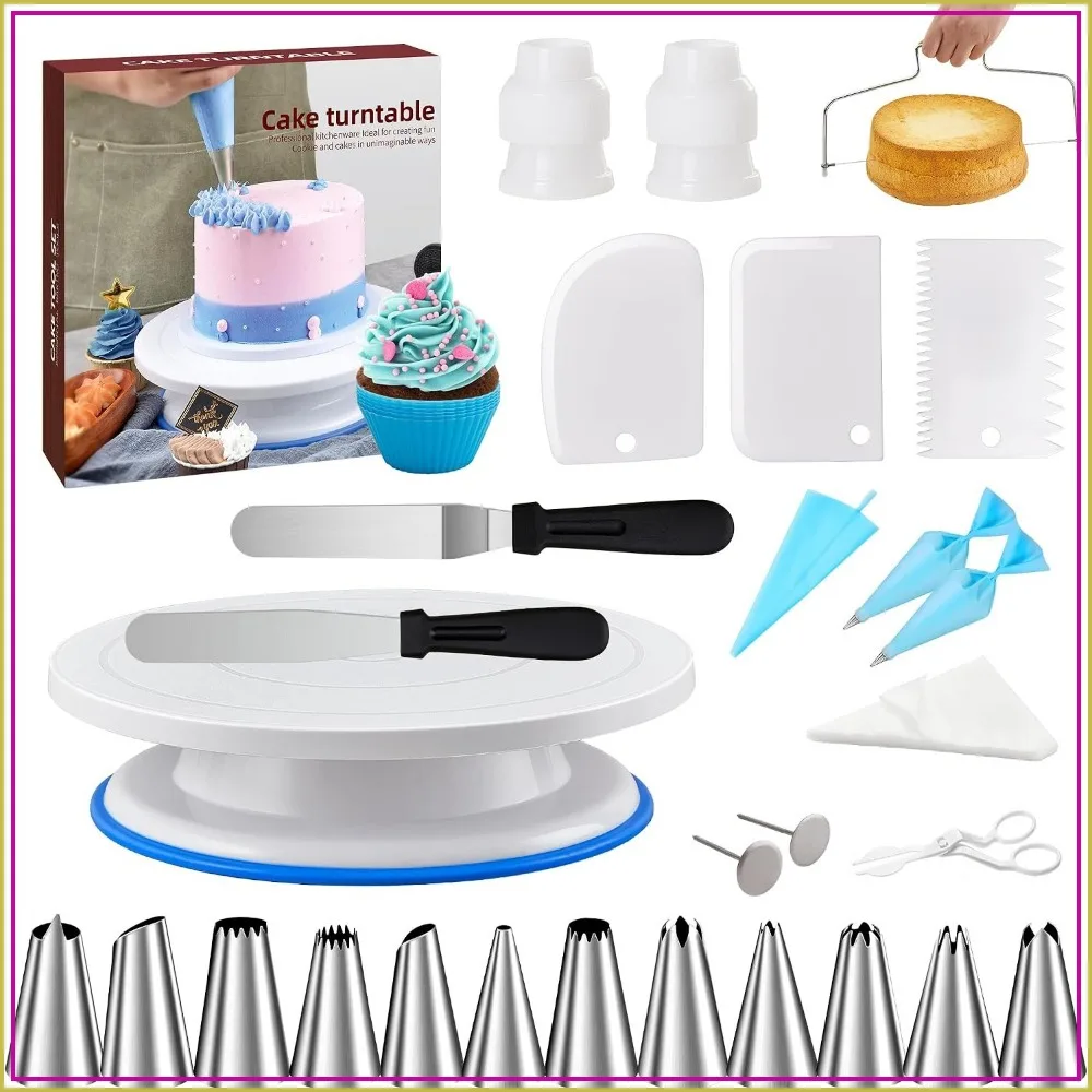 82Pcs Cake Decorating Kit with Turntable, Piping Tips & Bags, Leveler, Scrapers, Spatulas - Complete Baking Set for Beginners