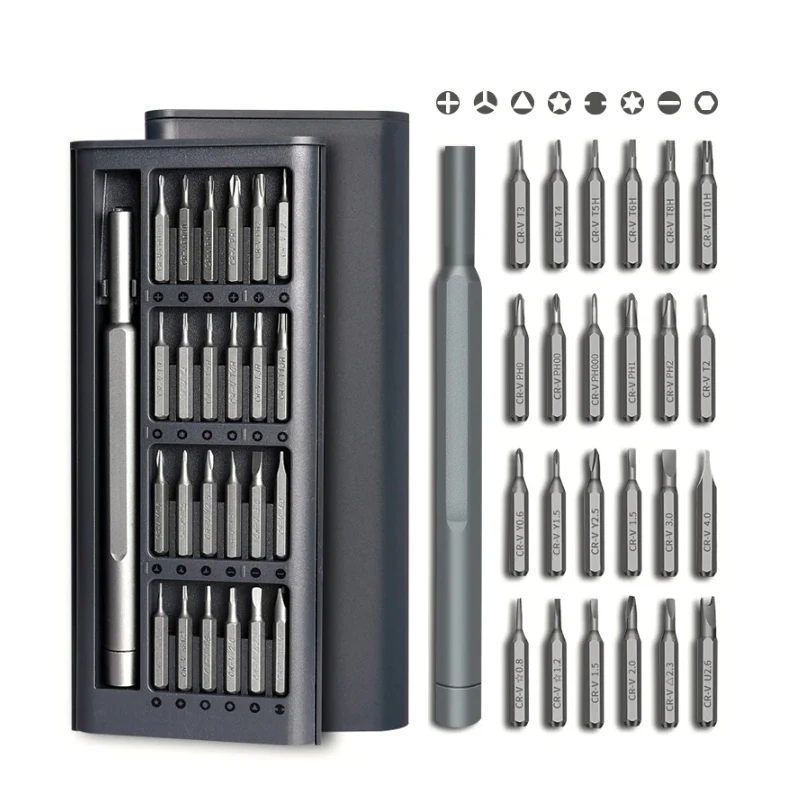 25 in 1 Precision Screwdriver Set with 24 CR-V Steel Bits Aluminum Alloy Handle Portable Repair Tool Kit for Phone Laptop Watch