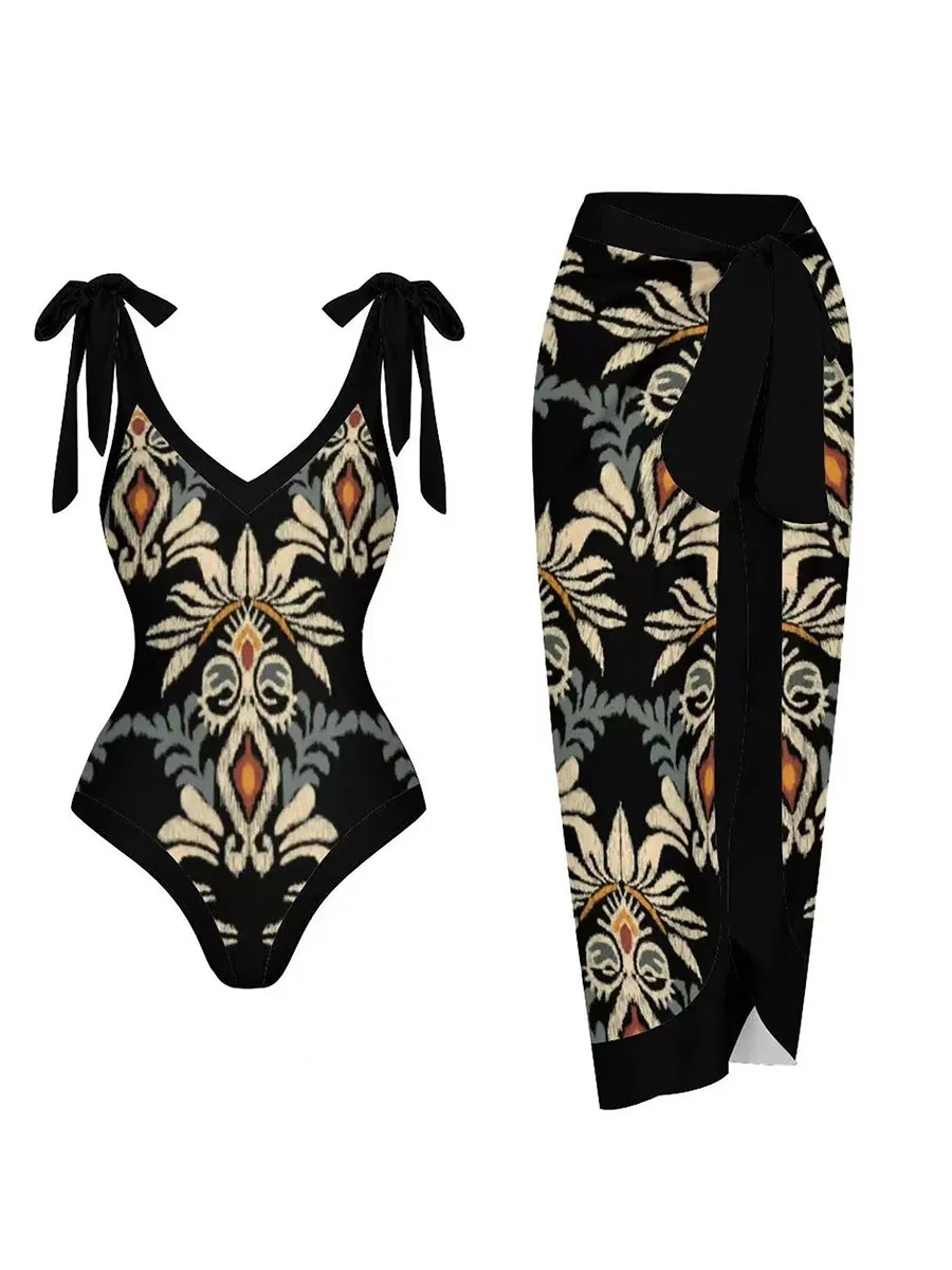 2025 String One Piece Swimsuit & Vent Skirt Padded Sexy Swimwear Women Bathing Suit Female Swimming Summer Beachwear Bodysuit image 4