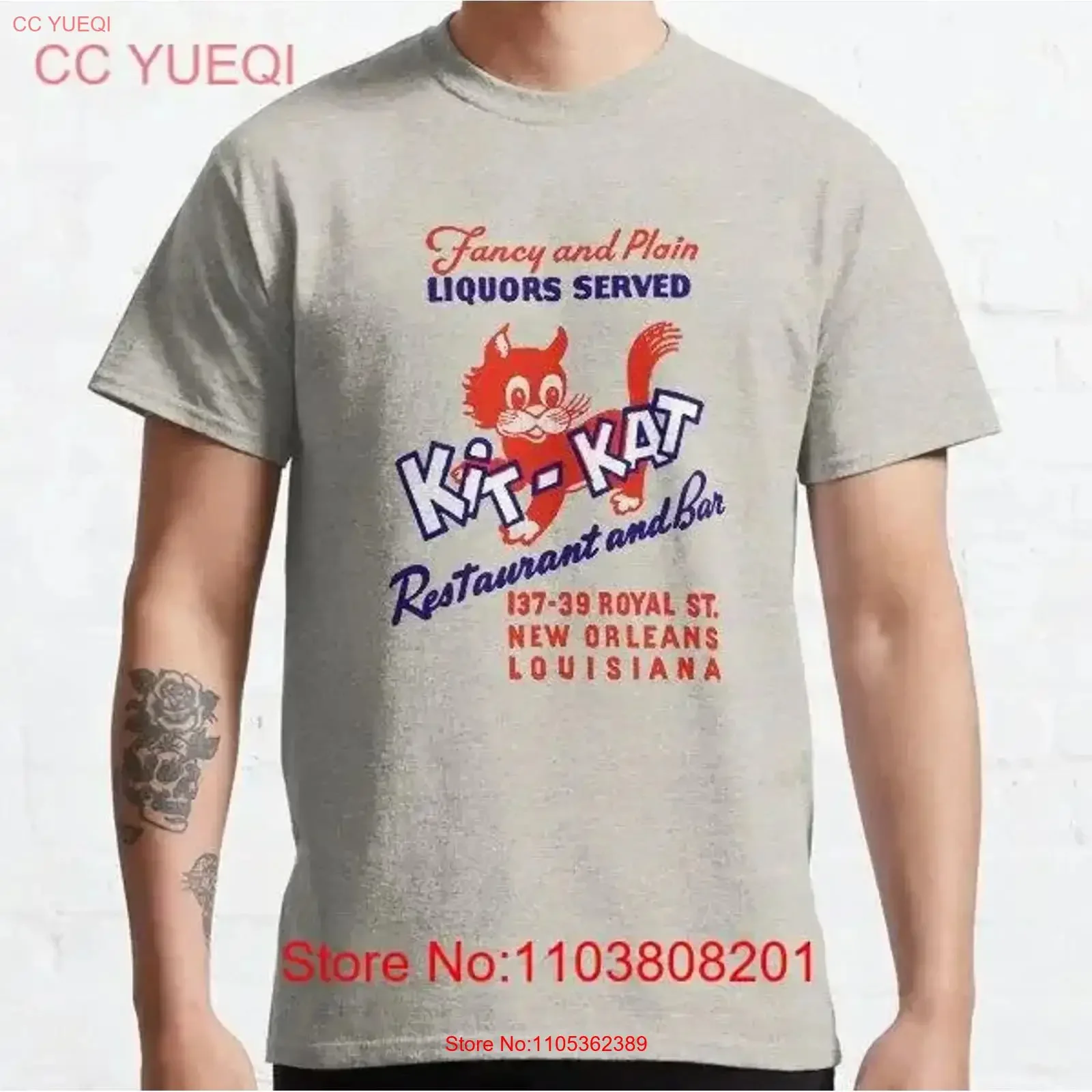 Camiseta clásica vintage con publicidad de KIT KAT RESTAURANT AND BAR NEW ORLEANS, estilo lavado, para uso diario, informal y elegante.