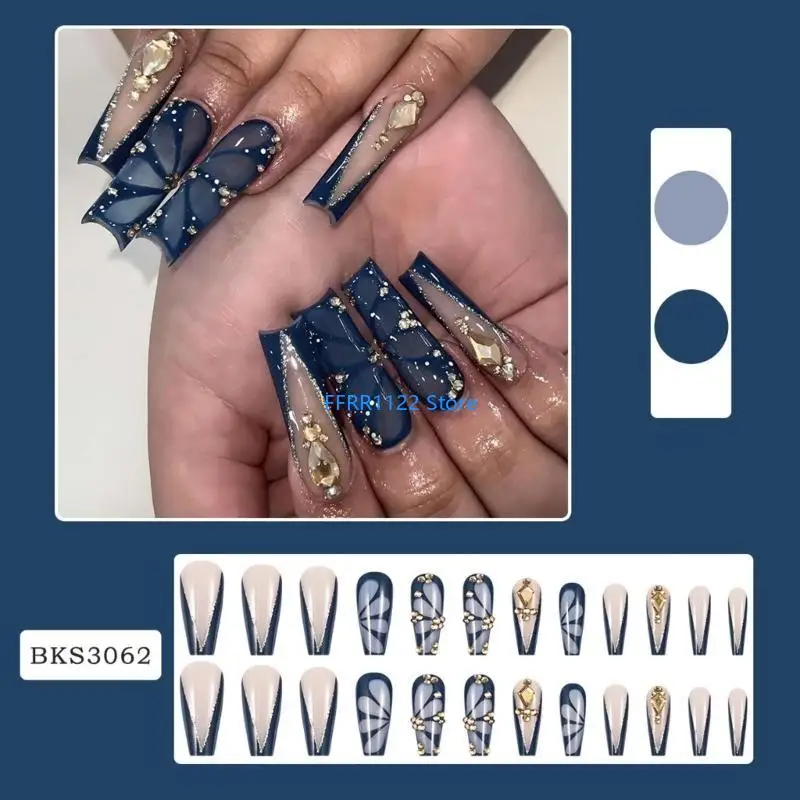 

Y1UF 24 Pieces Comfortable Press On For Women With Rhinestones Patterns Fashionable Acrylic False For Parties
