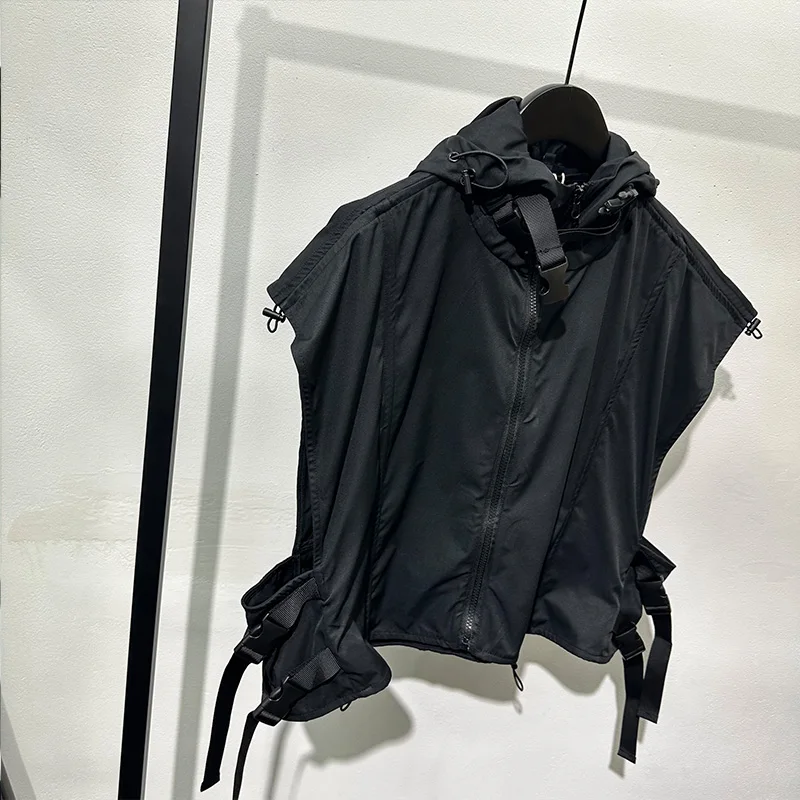 เสื้อกั๊ก TIFICY High Street รุ่นผู้ชาย สไตล์ดิฟเฟอร์เทนท์ สำหรับทำงานกลางแจ้ง ทรงสั้นหลวม มีฮู้ด เสื้อแจ็คเก็ตแขนกุดระดับไฮเอนด์ยอดนิยม