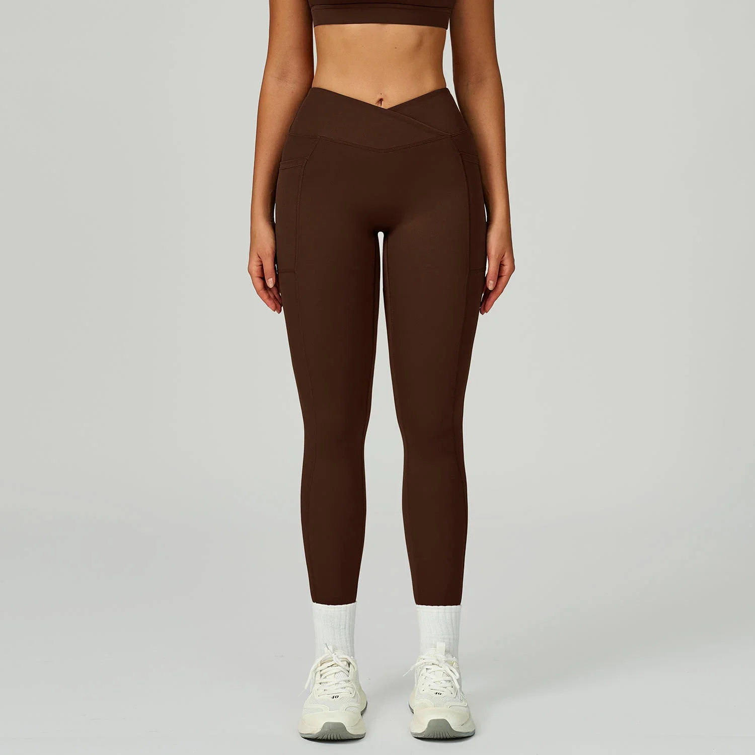Women's High-Waist V-Cut Cross-Waistband Yoga Leggings for Gym Running Outdoor Sports Workout Push-Up Features Naked Feel
