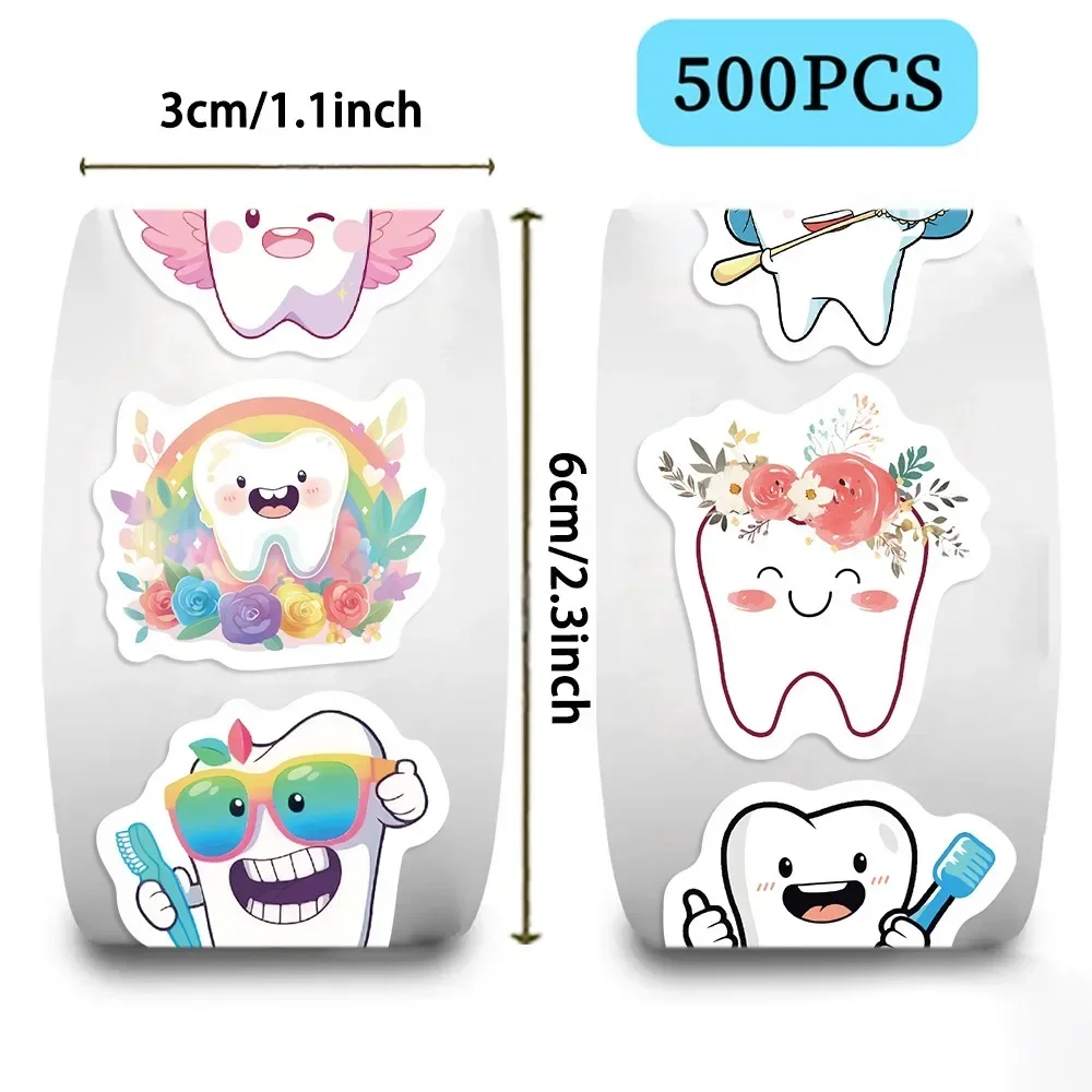 500pcs/Roll Tooth Shape Label Stickers Round For Dentist Cartoon Teeth Protect Sticker Decoration Dentistry Kids Reward Gift Toy