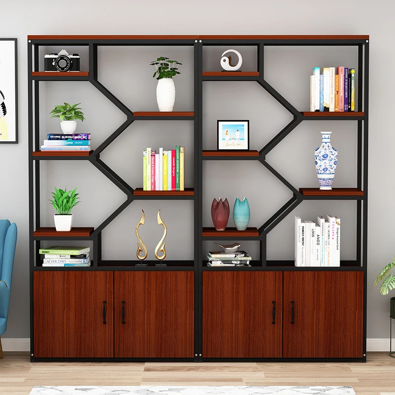 Fashion household bookshelf storage life library wooden wrought iron bookshelf bookcase