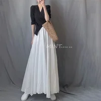 Boho Beach Women's Skirt - Linen Cotton Blend Elastic Waist Long Pleated Maxi, Vintage Summer Casual Skirt Faldas Saia 6