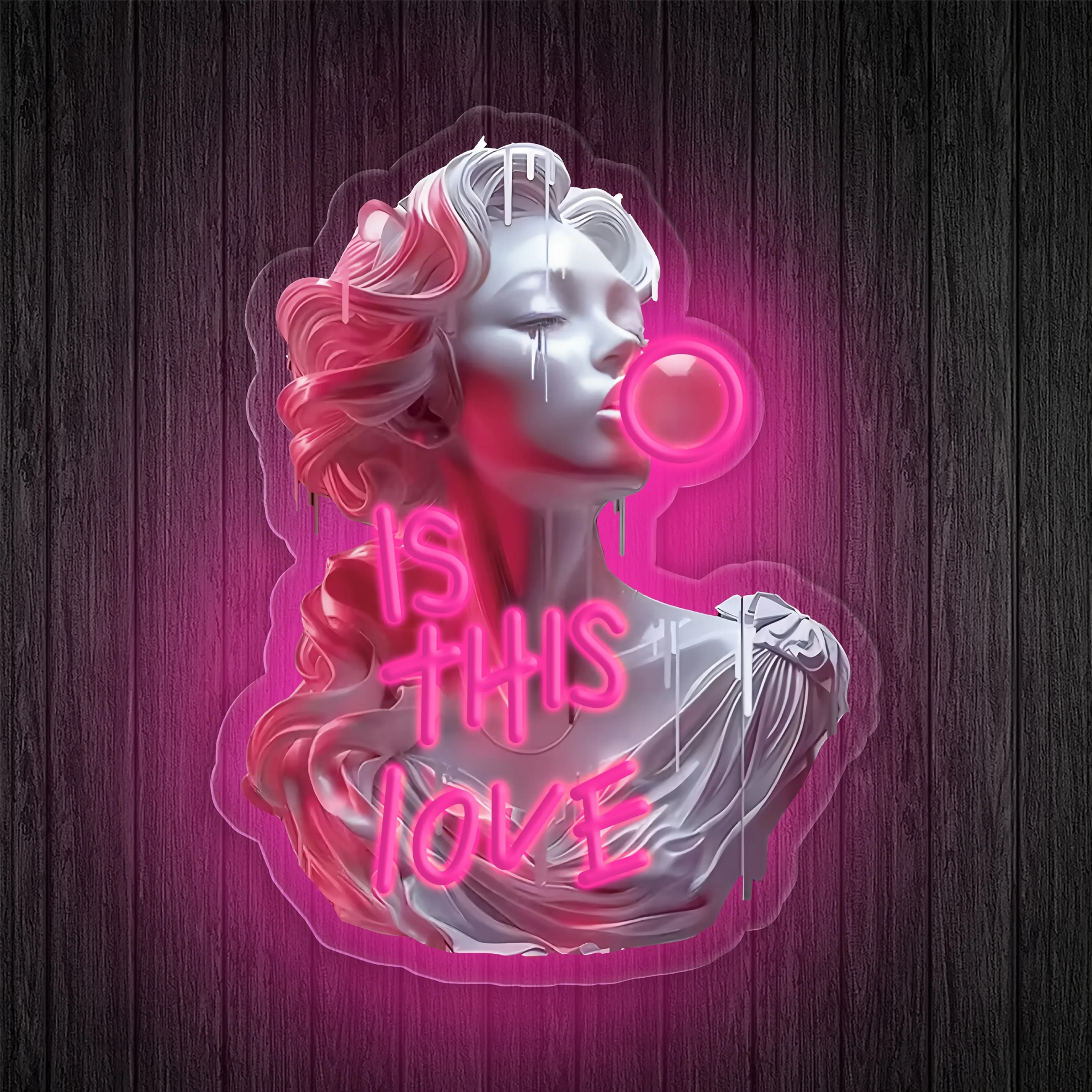 ヴィンテージモダン「is-this-love」ネオンサイン、彫刻アート、ピンクの光、レトロなバー、カフェ、家の壁の装飾、ロマンチックなアート作品