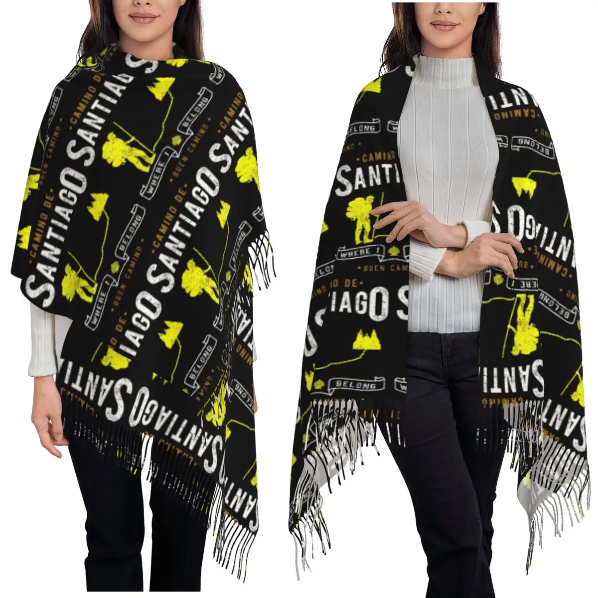 

Camino De Santiago Испания Espana шарф с кисточками женские мягкие теплые шали и накидки длинная осенне-зимняя шаль накидка