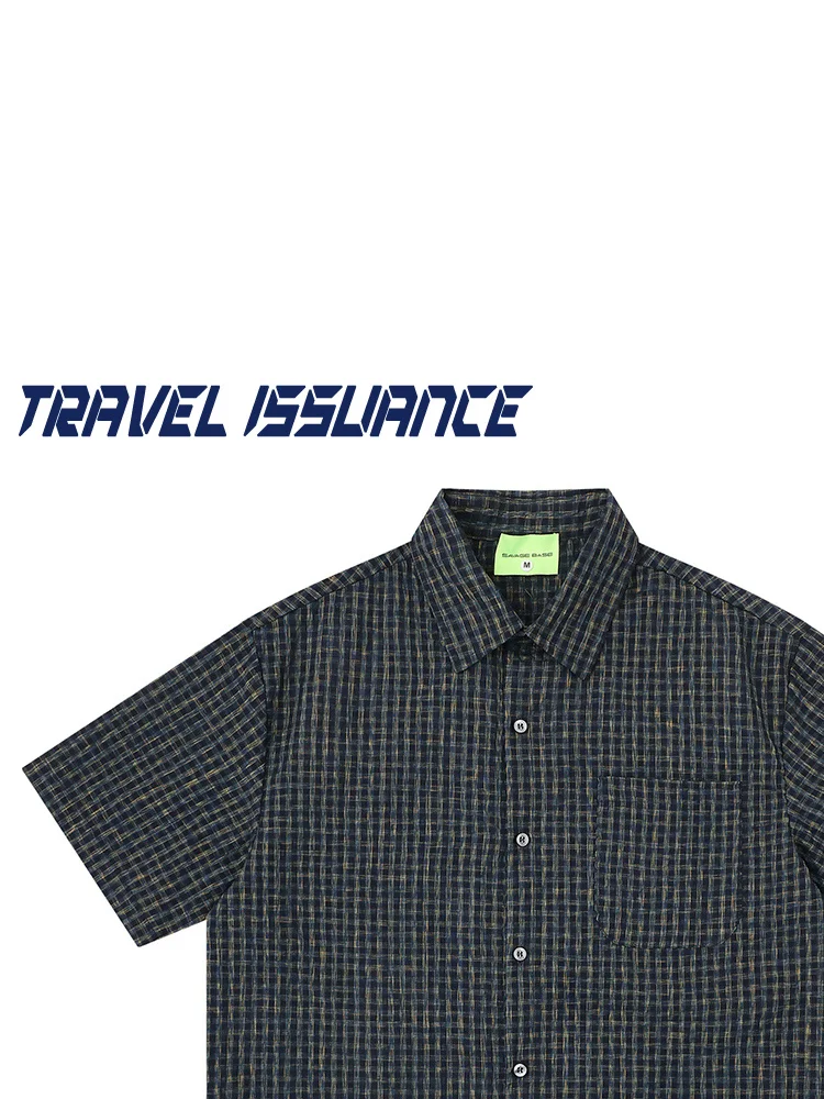 

Travel Issuance Plaid Print Retro Texture Loose BF Short Sleeve Shirt Men Women Casual Style Breathable Cotton Polyester Blen...