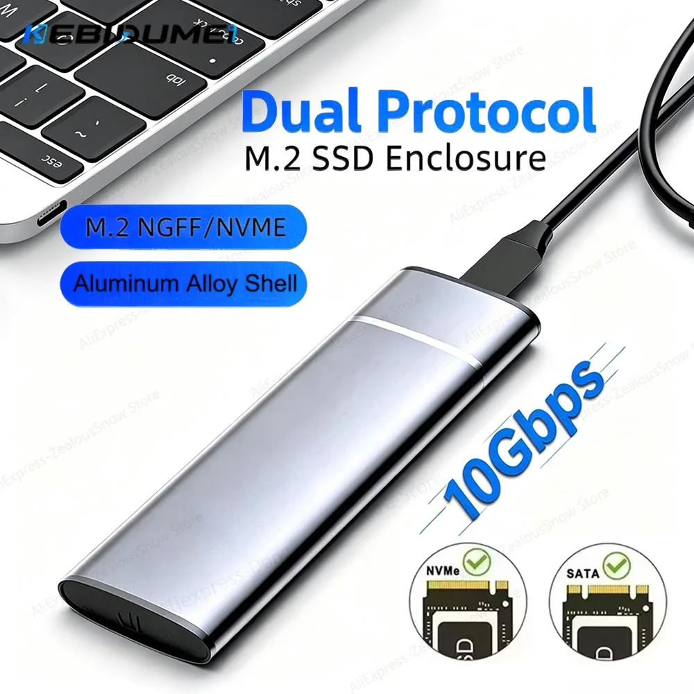  KEBIDUMEI M.2 Hard Disk Box M2 NVMe SATA SSD Enclosure 10Gbps PCIe SSD Case Box USB C 3.1 Gen2 SSD External Aluminum Adapter