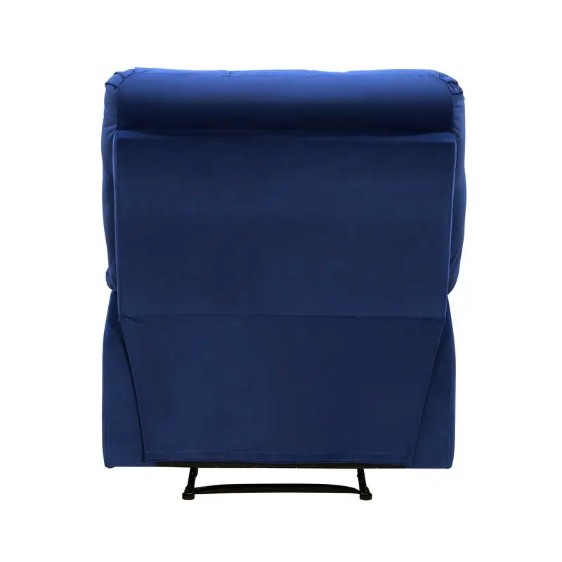 Modern Blue Velvet Reclining Chair, Square Tufted Back, Pillowtop Arms, Solid Wood, Stylish Living Room Recliner Furniture, 1