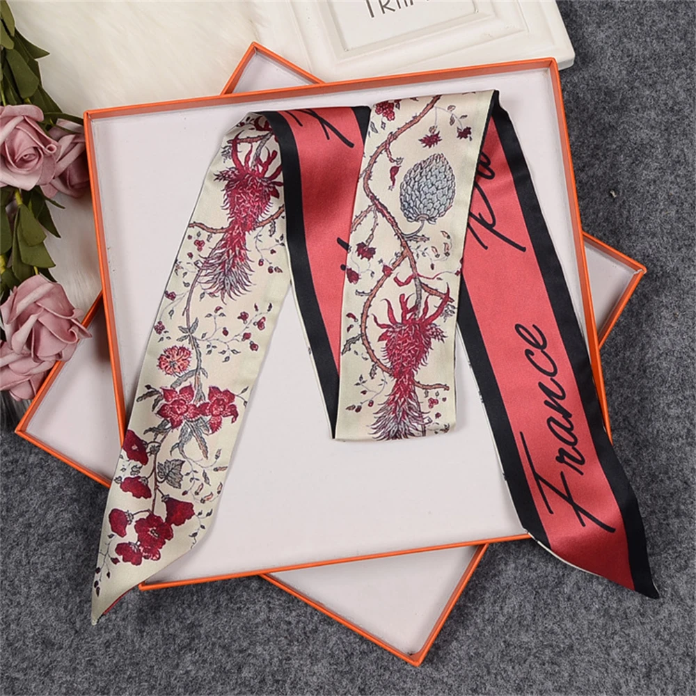 Lengthened Silk Scarf Bag Tie Ladies Neck Body Scarf Headband Square Scarf Horse Print Brand Ladies Ribbon Fall 2022