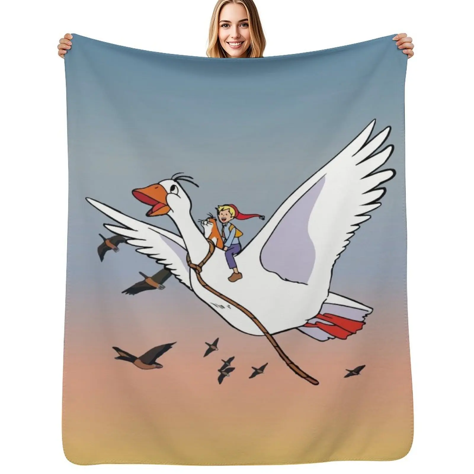 

Nils Holgerson flying Throw Blanket Faux Fur Soft Warm Blanket for Bed