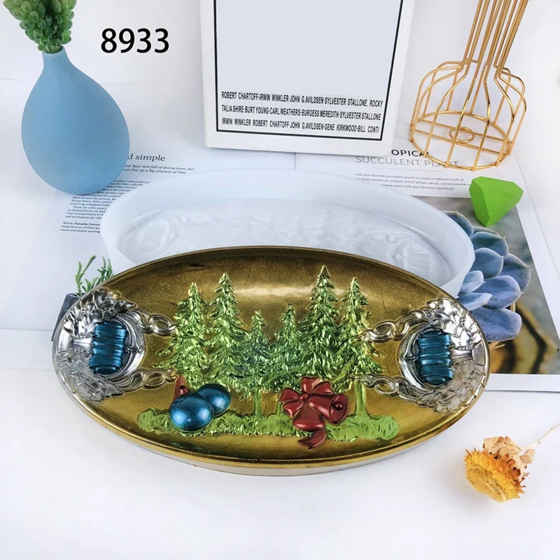 1 Piece Christmas Tray Silicone Mold White Storage Tray Ornaments DIY Oval Semi-Dimensional Christmas Decorative Tray image 2
