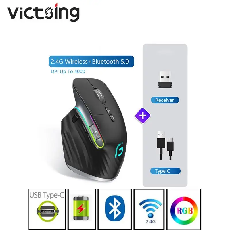 

VicTsing M10 перезаряжаемая беспроводная мышь Bluetooth для офиса и бизнеса 2,4G беспроводная эргономичная бесшумная мышь для ПК, ноутбука
