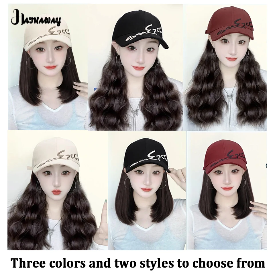 Topi bisbol Retro Wig sintetis, topi Wig pemakaian harian, topi wajah kecil, rambut keriting, riak, rasa asing, ledakan sintetis