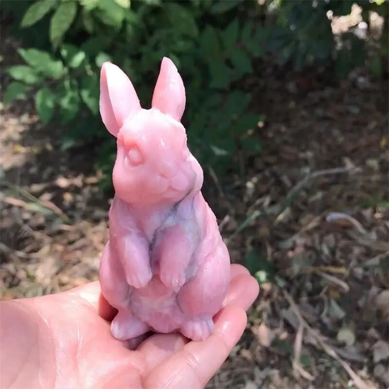 

High Quality Pink Opal Rabbit Carving Room Decoration Healing Crystal Animal Figurine Reiki Carved Stones Gift 1PCS