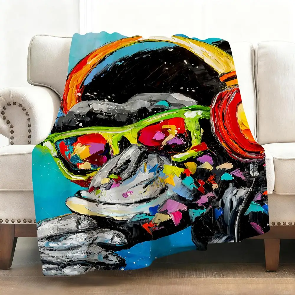 

Cool DJ Monkey Throw Soft Flannel Blanket Warm Knee Skin-Friendly Throw for Sofa Office Bed Traveling Winter Oversize