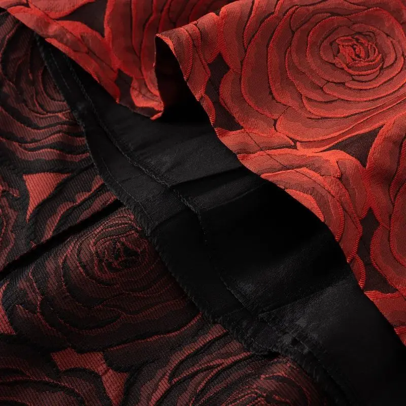 Vin rouge Floral Vintage taille haute robe de bal a-ligne jupe ample pour femmes longueur aux genoux jupes longues pour femmes vêtements mode 2025