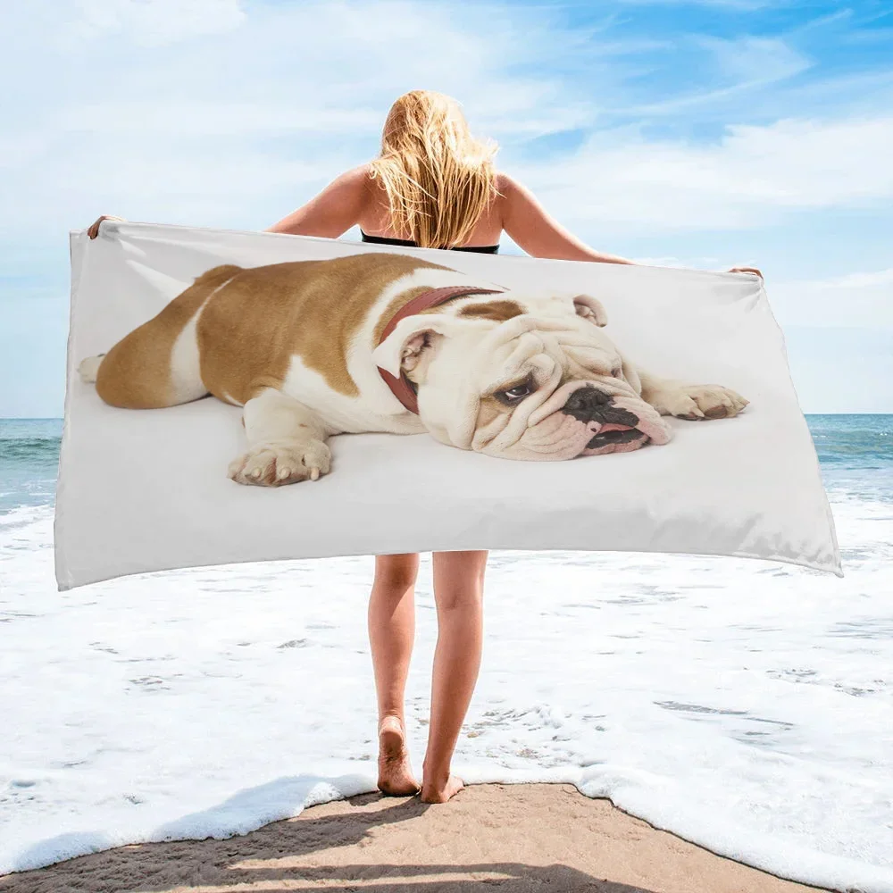 French Bulldog Beach Towels Cute Cartoon Dog Flower Oversized Absorbent s for Adults Sand Free Yoga Towel  Holiday