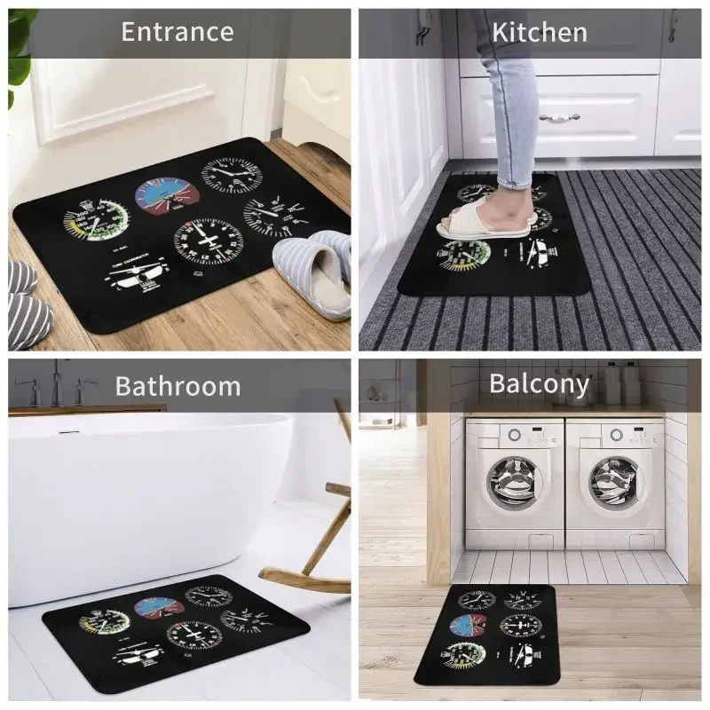 Cockpit Six Dials Flight Simulator Pilot Floor Door Bath Kitchen Mat Airplane Aircraft Doormat Living Room Entrance Carpet Rug