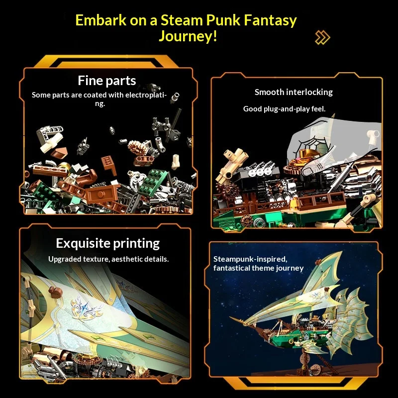 Custom Steampunk Star Airship Building Blocks Set Large Difficult Assembly Puzzle Toy For Adult Birthday Gift Home Display