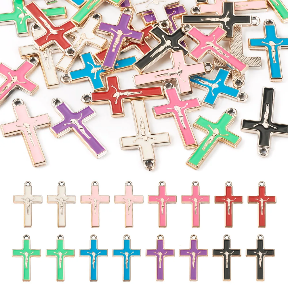 

32Pcs Plastic Enamel Cross Pendants Cross with Jesus Dangle Charm for DIY Bracelet Necklace Jewelry Making Decor Accessories