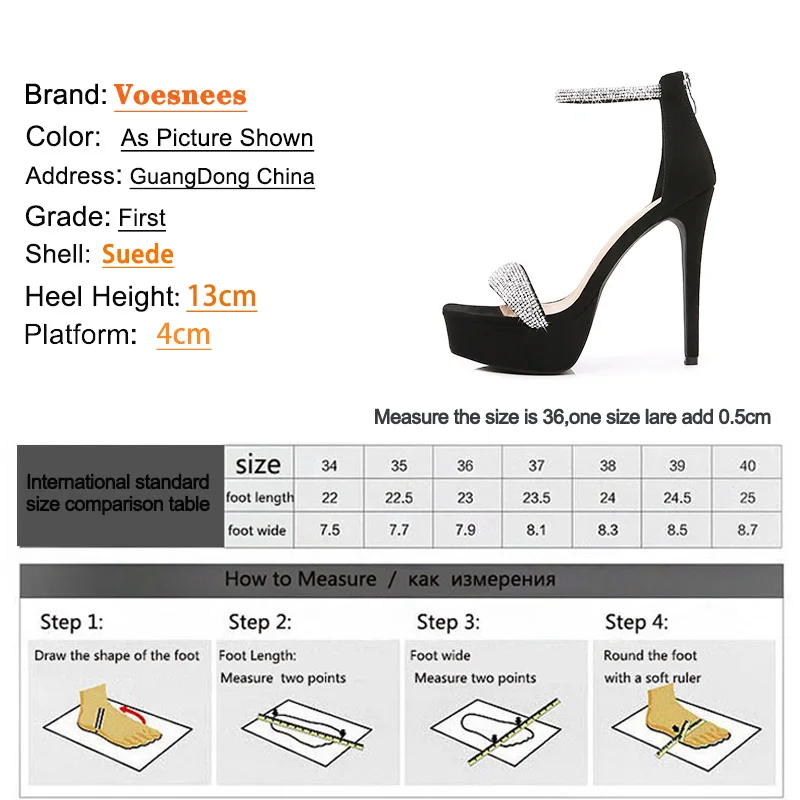 Summer Sexy Ladies High Heels 13CM Club Stage Show Shoes Shiny Rhinestone Wedding Women Pumps Black Suede Platform Party Sandals