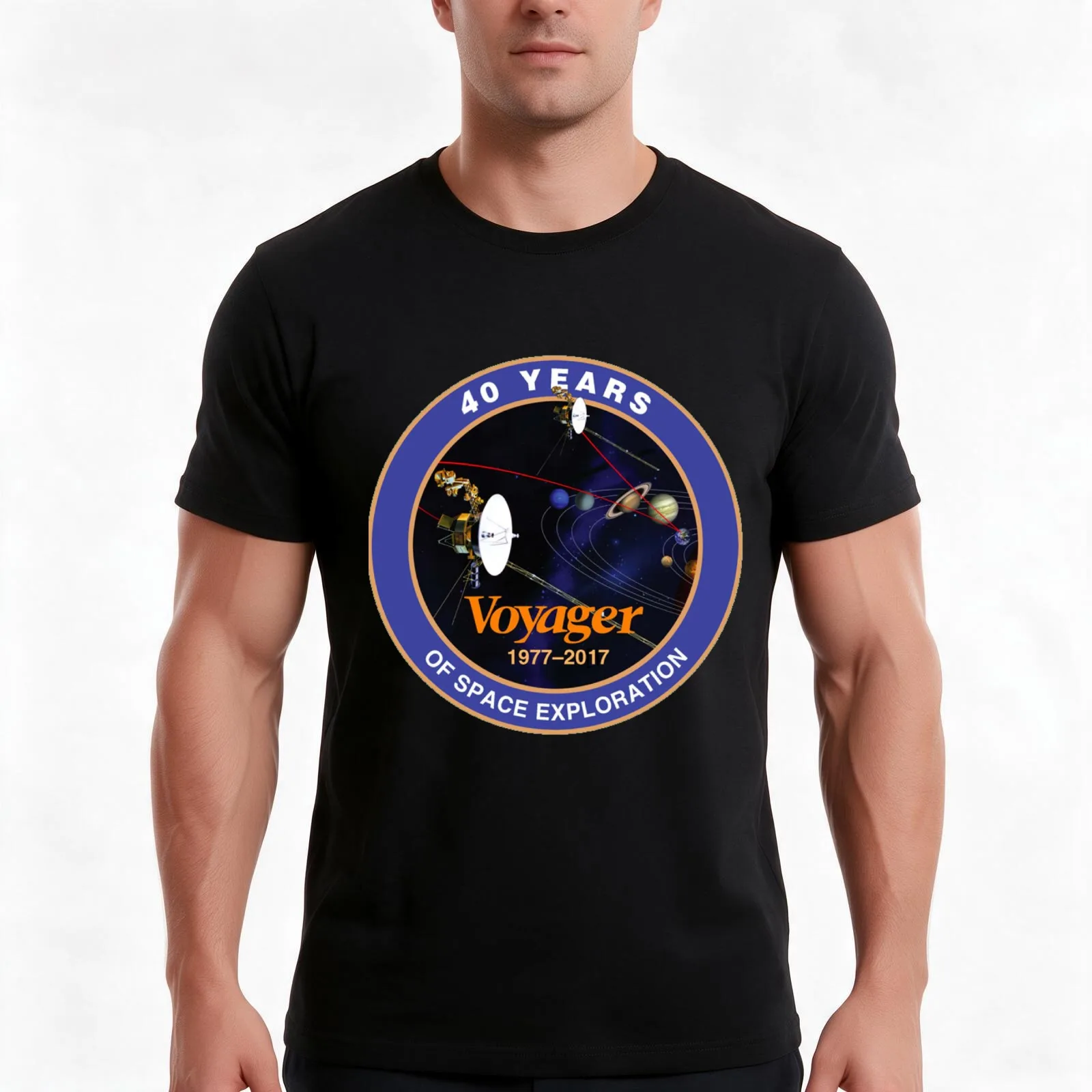 Voyager Program: 40th Anniversary Logo T-Shirt, Summer Casual Cotton Tee, Oversized Streetwear Tops, Vintage Graphic Print