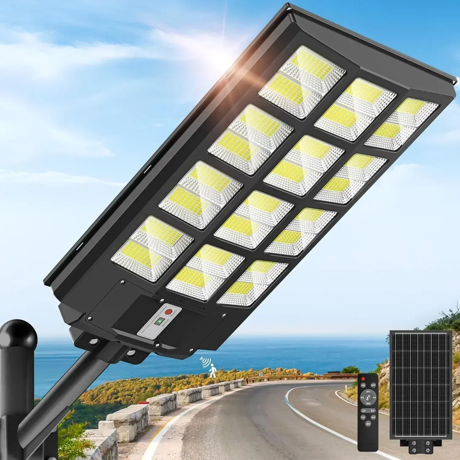 

8000W Solar Lights Outdoor - 7000K Solar Street Lights Outdoor, Commercial Solar Parking Lot Lights IP66 Waterproof Dusk to Dawn