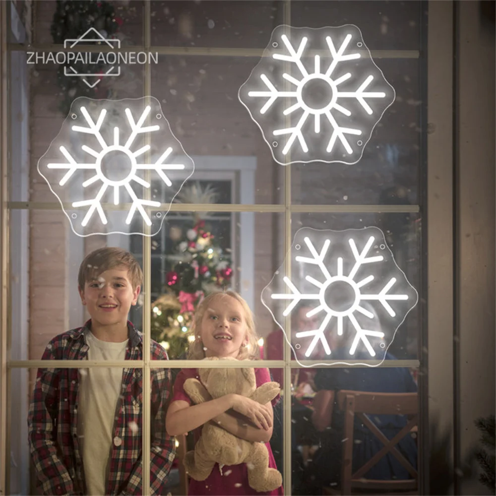 Christmas Decoration LED Neon Sign Light Halloween Bedroom Decor LED Lamp Christmas Snowflake Decor Room Wall Shop Window Hang