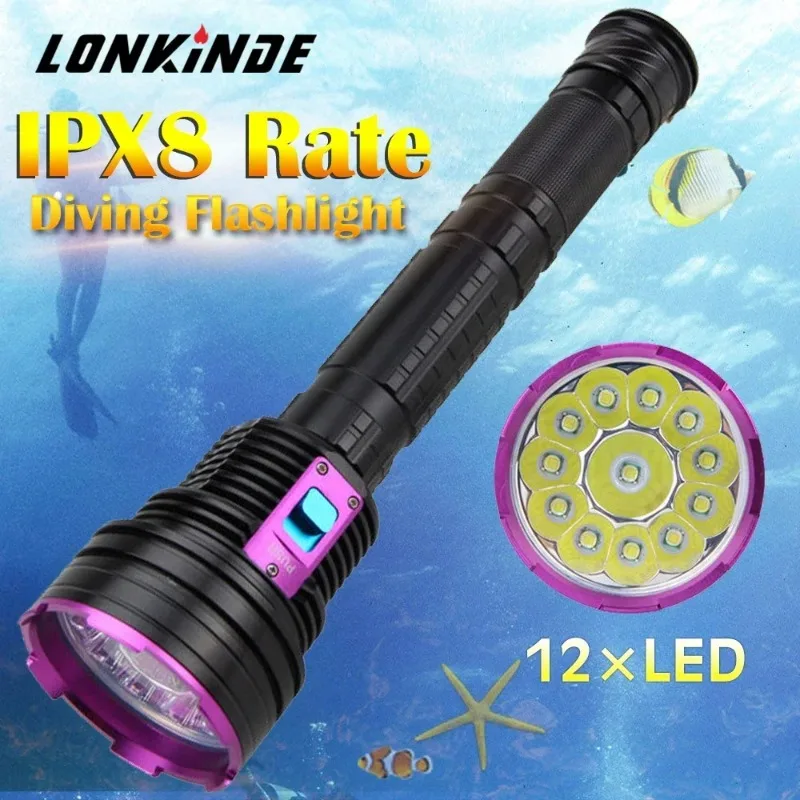 

【Best-selling】 New Powerful IPX8 Waterproof Scuba Diving Flashlight 12xT6 Light 20000LM Underwater 200M Tactical Dive Torch By 2