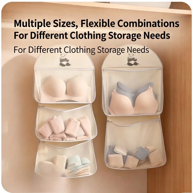1/2/3pcs Multi-Layer Wardrobe Organizer Bag Breathable Visible Mesh Design with Hook for Socks Underwear Storage Bags