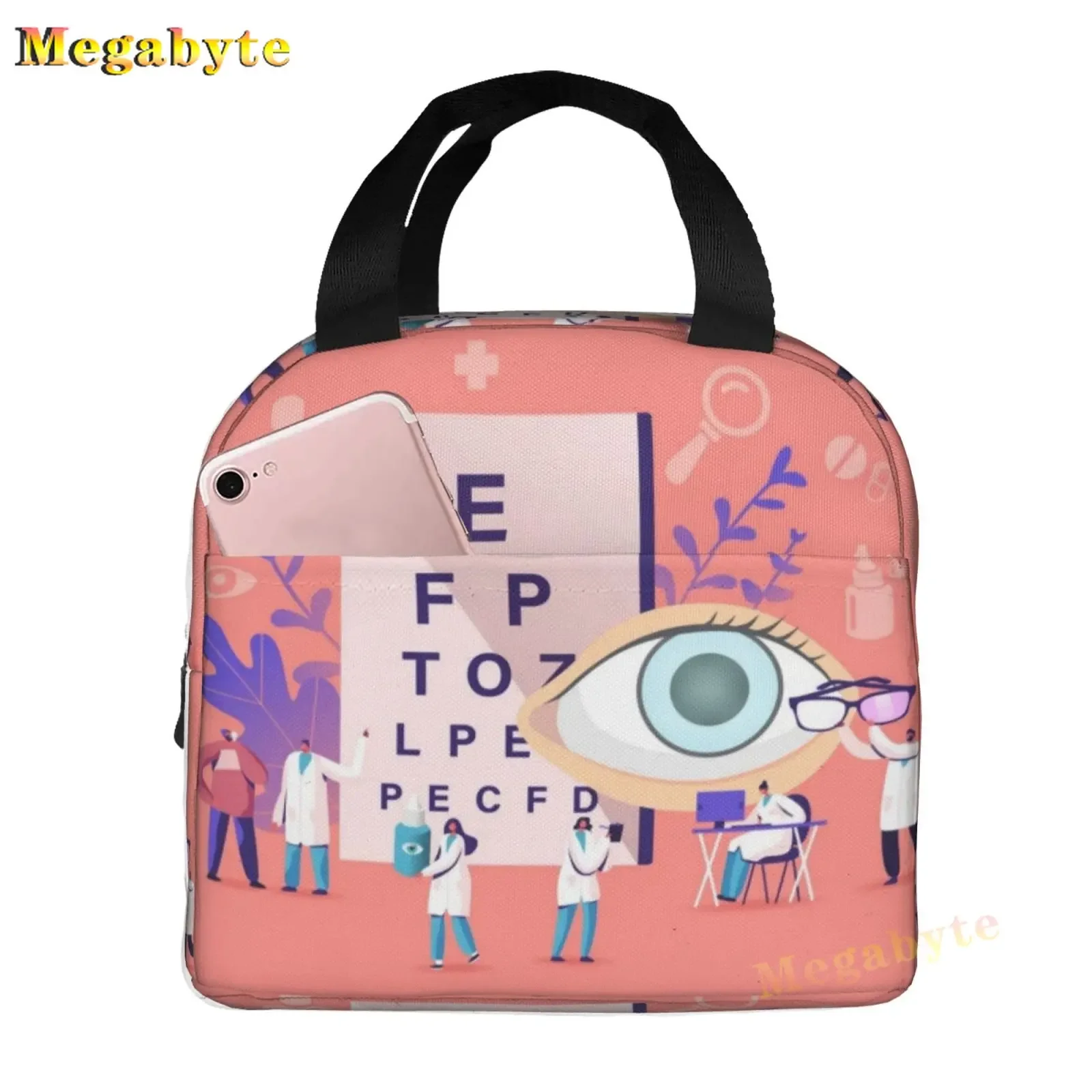 Black Snellen Chart Thermal Insulated Lunch Bags Women Vision Test Optical Optics Eye Test Medicine Glasses Lunch Tote Food Box