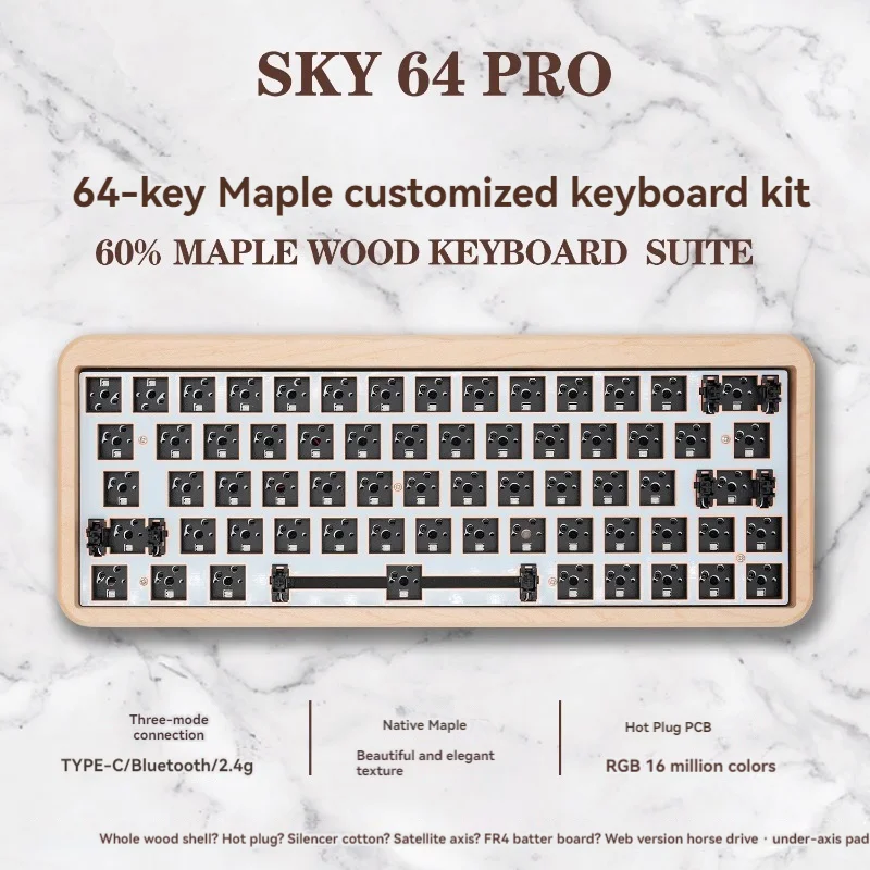 

MiFuny Walnut Mechanical Keyboard Kit 60% Tri-mode Wireless Wired Keyboard Hot-swap 64Keys RGB Custom Hot Swap Gaming Keyboards