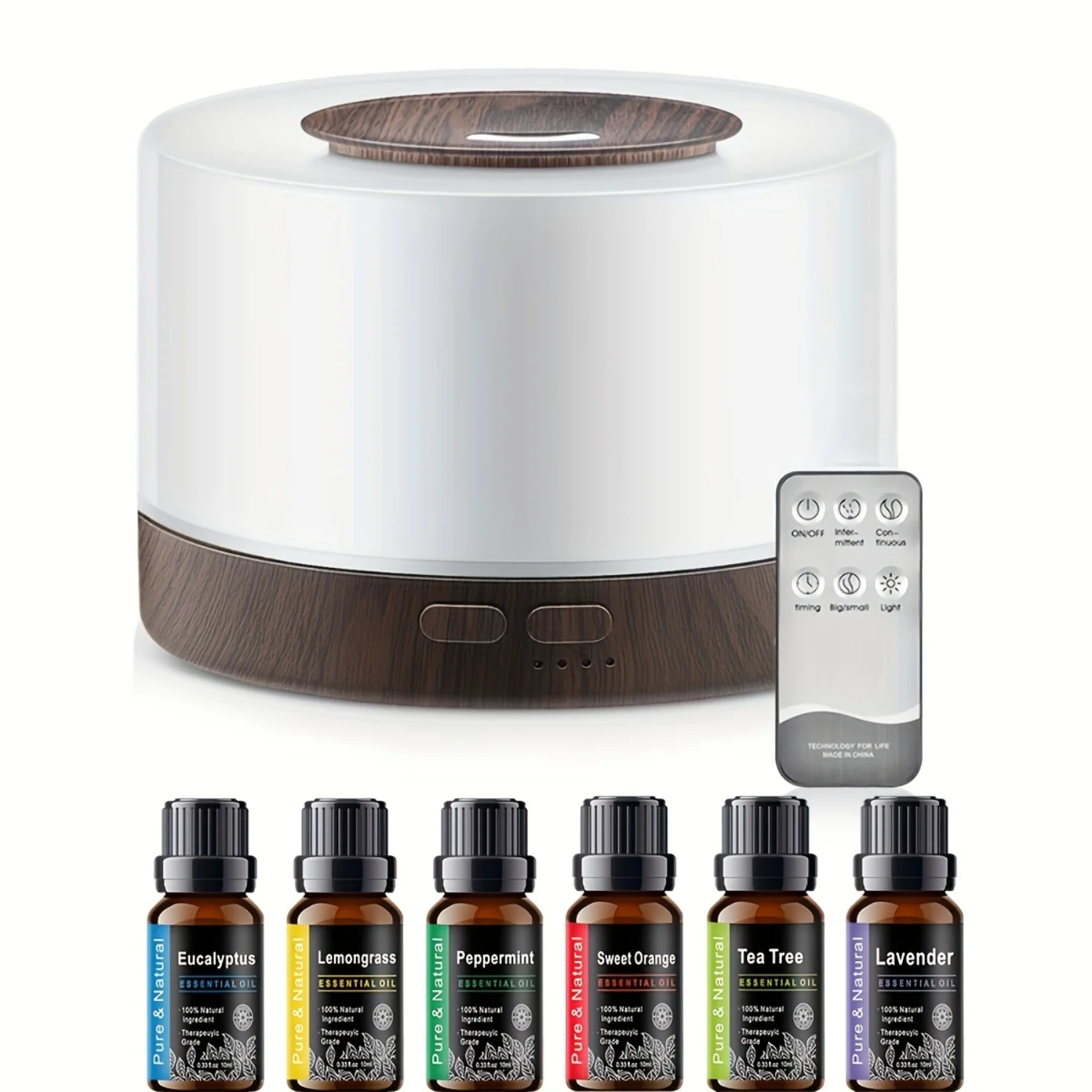 

500 ml Aromatherapy Diffuser with LED Light 6 Essential Oils,Ultrasonic Cool Mist, Remote Control,110V/220V No Battery Included
