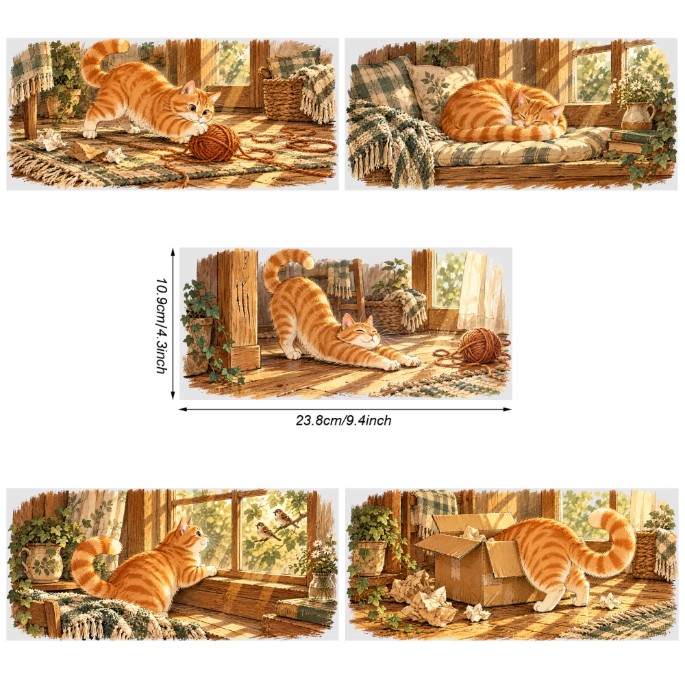 5 Sheets Orange Cat Playing With Yarn UV DTF Stickers Suitable for 16 oz Glass Waterproof Decals Waterproof Rub on Transfers
