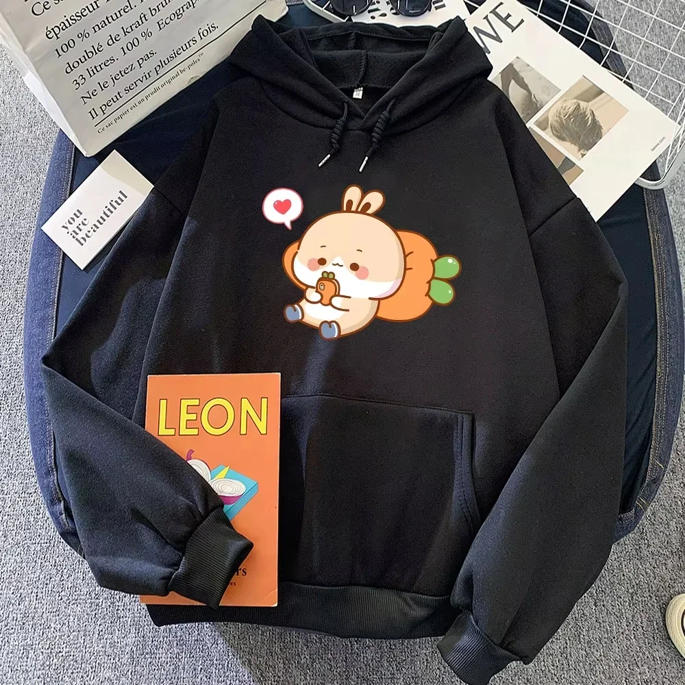 2025 أرنب تناول الجزرة أغطية رأس مطبوعة سوداديراس الشتاء الكرتون الجرافيك طباعة البلوز مع جيب النساء_الرجال الملابس موليت