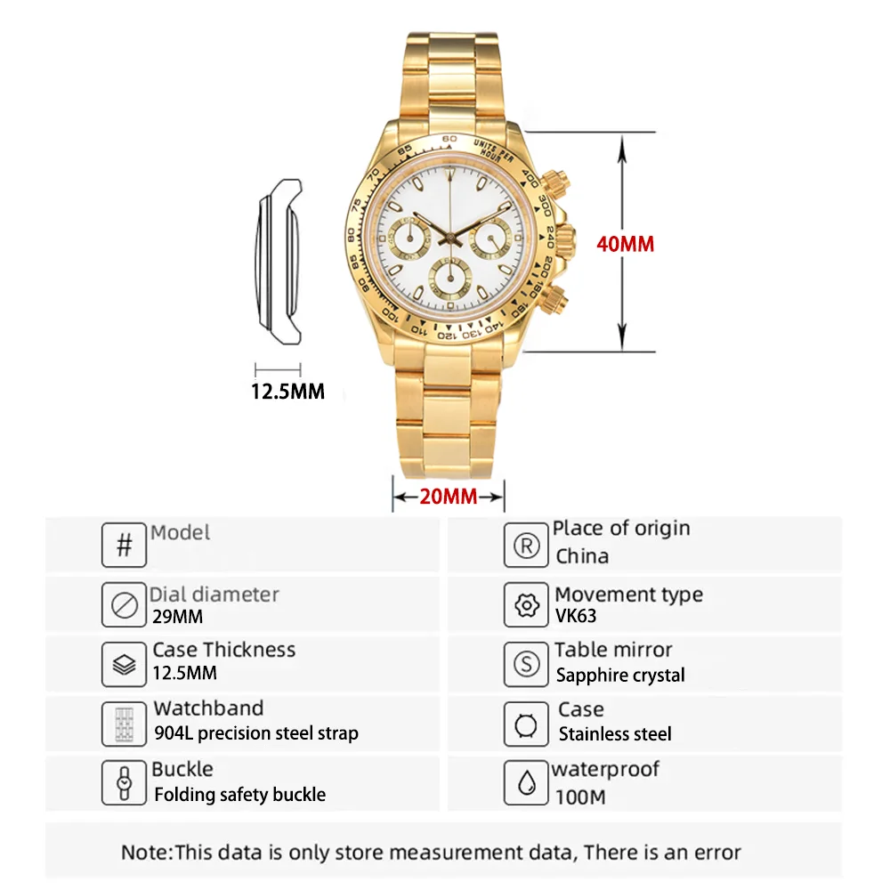 นาฬิกาผู้ชายสุดหรู DTN สีทองนาฬิกาอเนกประสงค์หน้าปัดแซฟไฟร์กระจกเรืองแสงกันน้ำคุณภาพสูงสามารถปรับแต่งโลโก้ได้