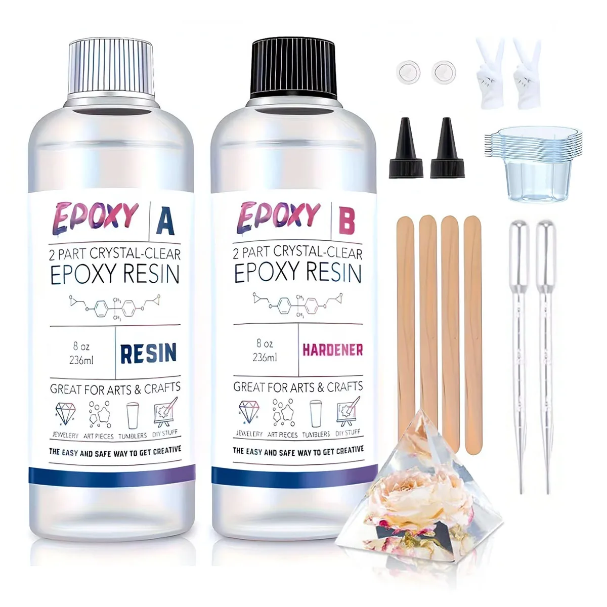 3.4oz/6.8oz/16oz Epoxy Resin Kit - Crystal Clear Liquid Epoxy Resin, Suitable for Jewelry Making and DIY Handicraft Mold Casting