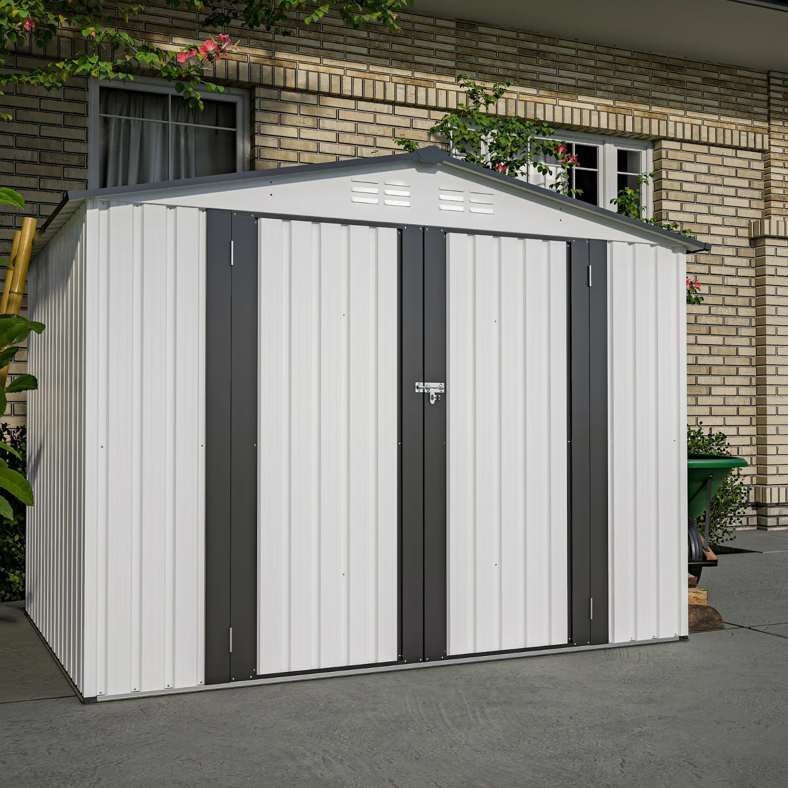 

6 x 8 FT Outdoor Metal Storage Shed Garden Tool Shed with Lockable Doors Vents