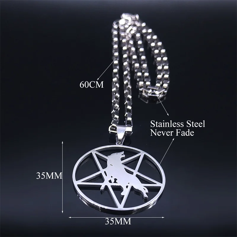 Inverted Pentagram Wolf Stainless Steel Statement Necklace Silver Color Music Band Pendants Necklaces Jewery colgante N1149S06