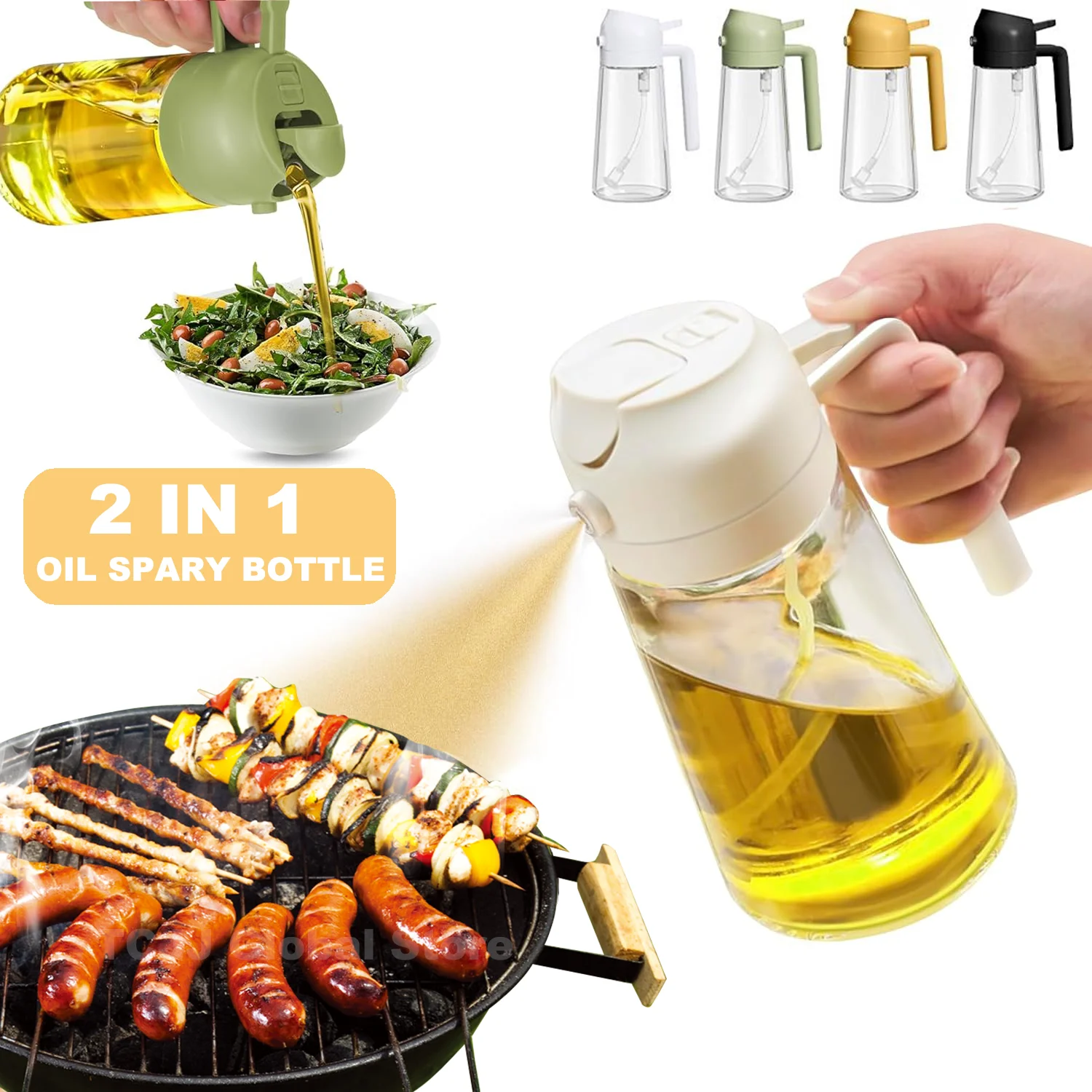 2in1 Glazen Olie Spray Fles 470 ml Olijfolie Spray Dispenser met Handvat voor Koken Barbecue Lucht Koekenpan Oven keuken Gereedschap