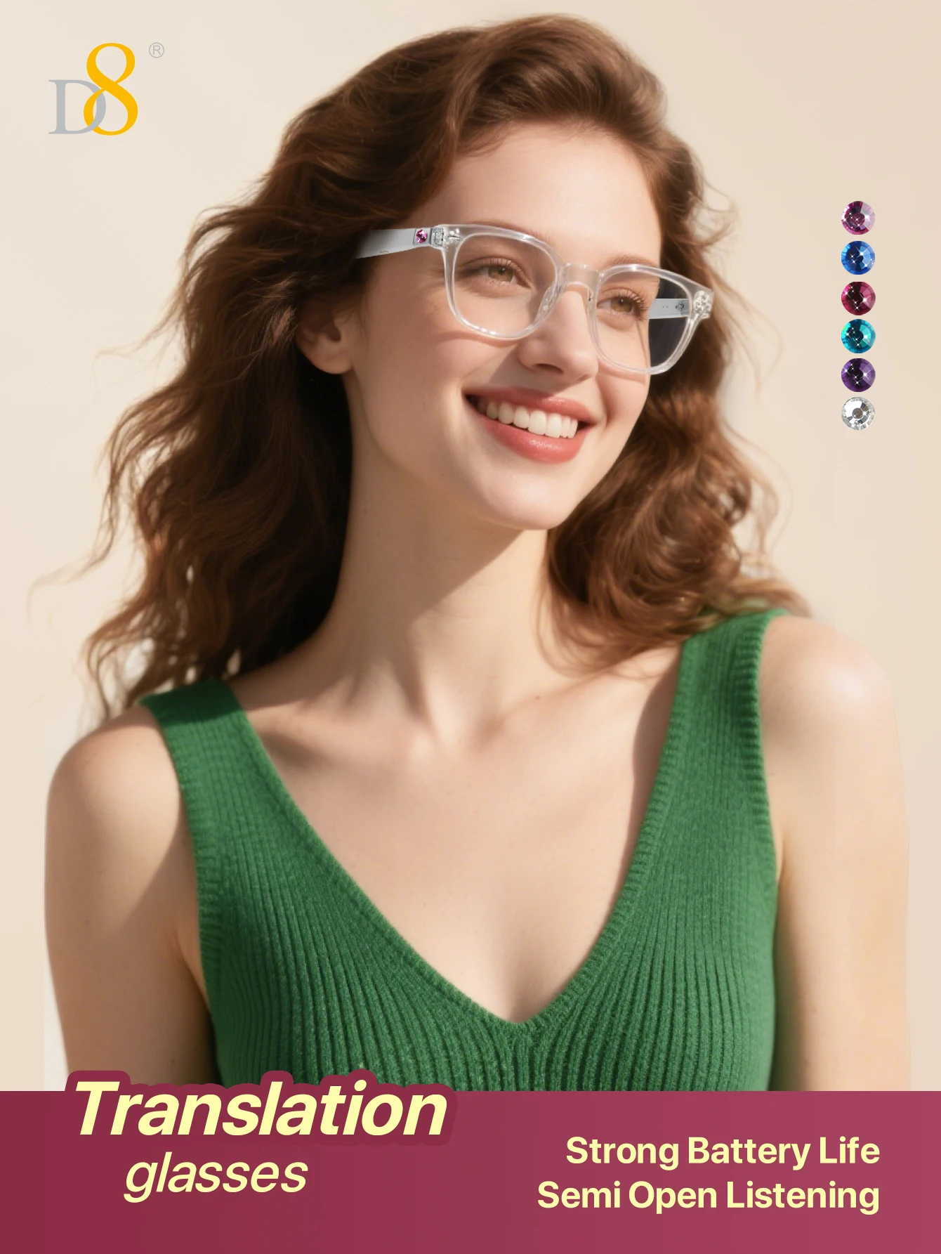 

Умные Bluetooth-очки D8 для женщин, фотохромные переходные линзы с фильтрацией синего света, сенсорное управление и голосовое управление