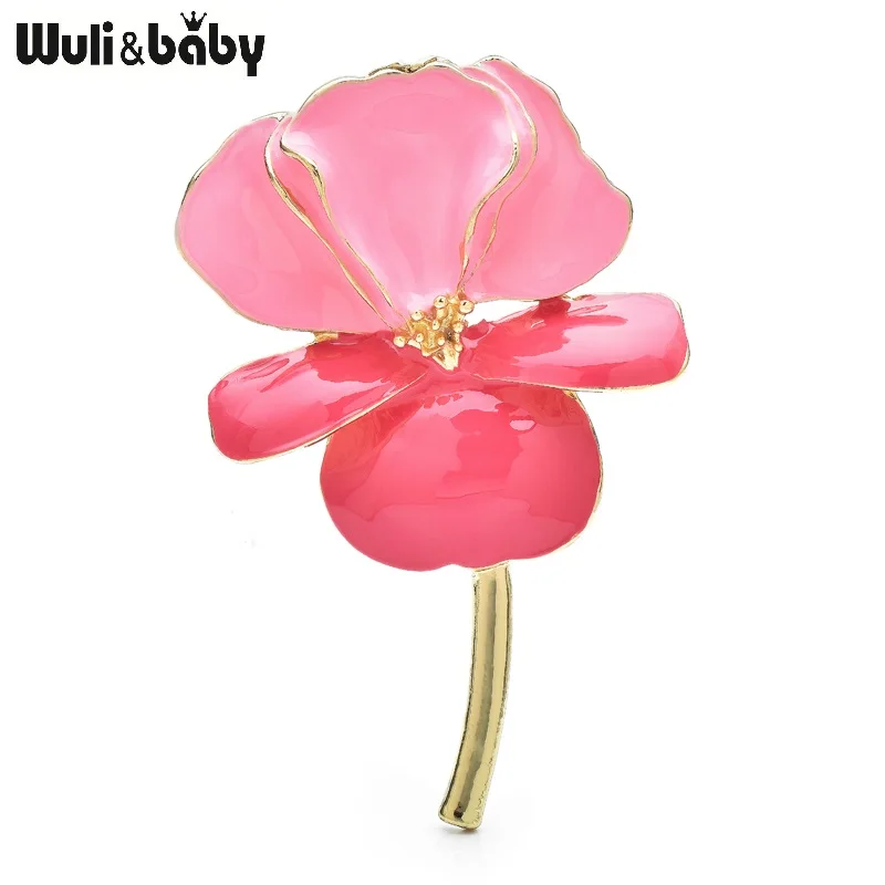 

Wuli&baby Big Beautiful Flowers Brooches For Women Unisex New Enamel 3-color Charming Plants Wedding Party Brooch Pins