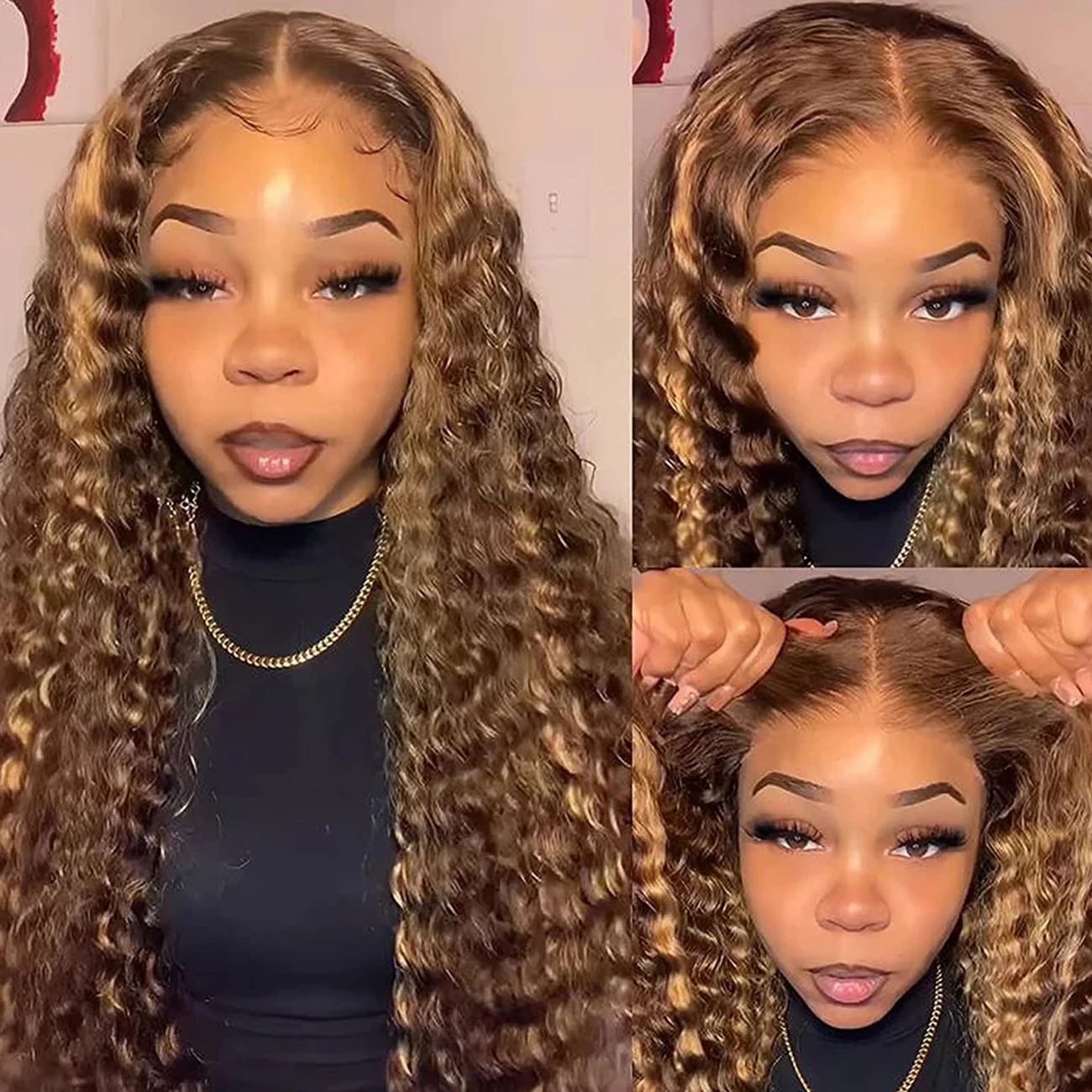 Glueless Highlight Ombre Curly 13x4 Lace Frontal Human Hair Wigs Ready To Wear Colored Deep Wave 7x5 Lace Closure Wigs﻿ On Sale