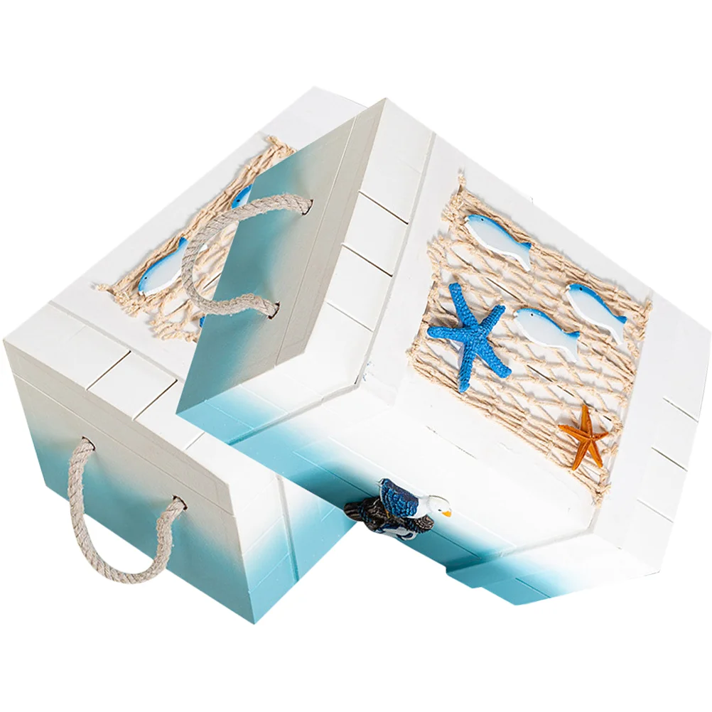 2 Pcs Ocean Float Pendant Nautical Decoration Wooden Trunk Beach Themed Photography Prop for Household