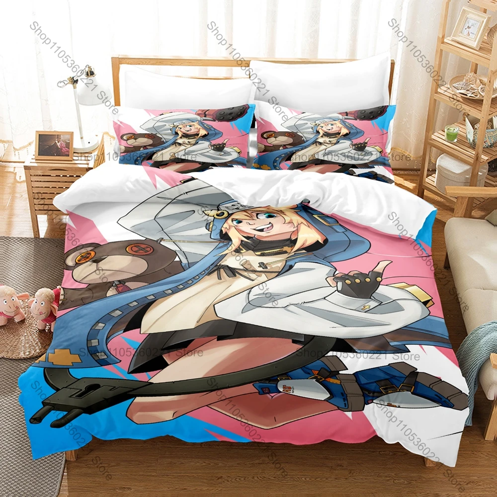 Anime Fighting Game Guilty Gear Bridget Full Pattern 3PCS Bedding Duvet Cover + 2 Pillowcases Dorm Bedroom Decoration