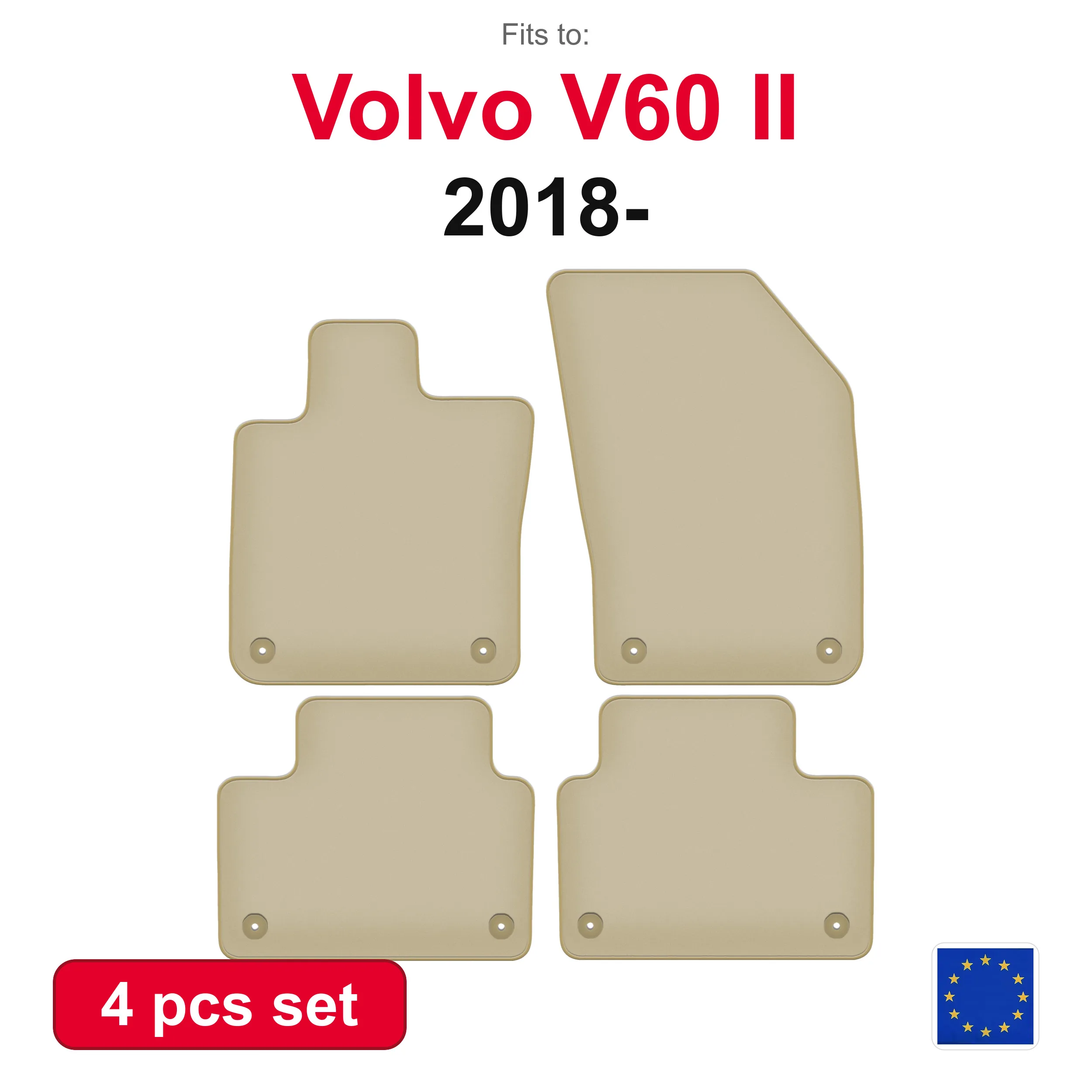 PREMIUM-Autovelourmatten für Volvo V60 II Kombi (2018-) – beige, passgenau (4 Stück), passgenaues Autofußmatten-Set