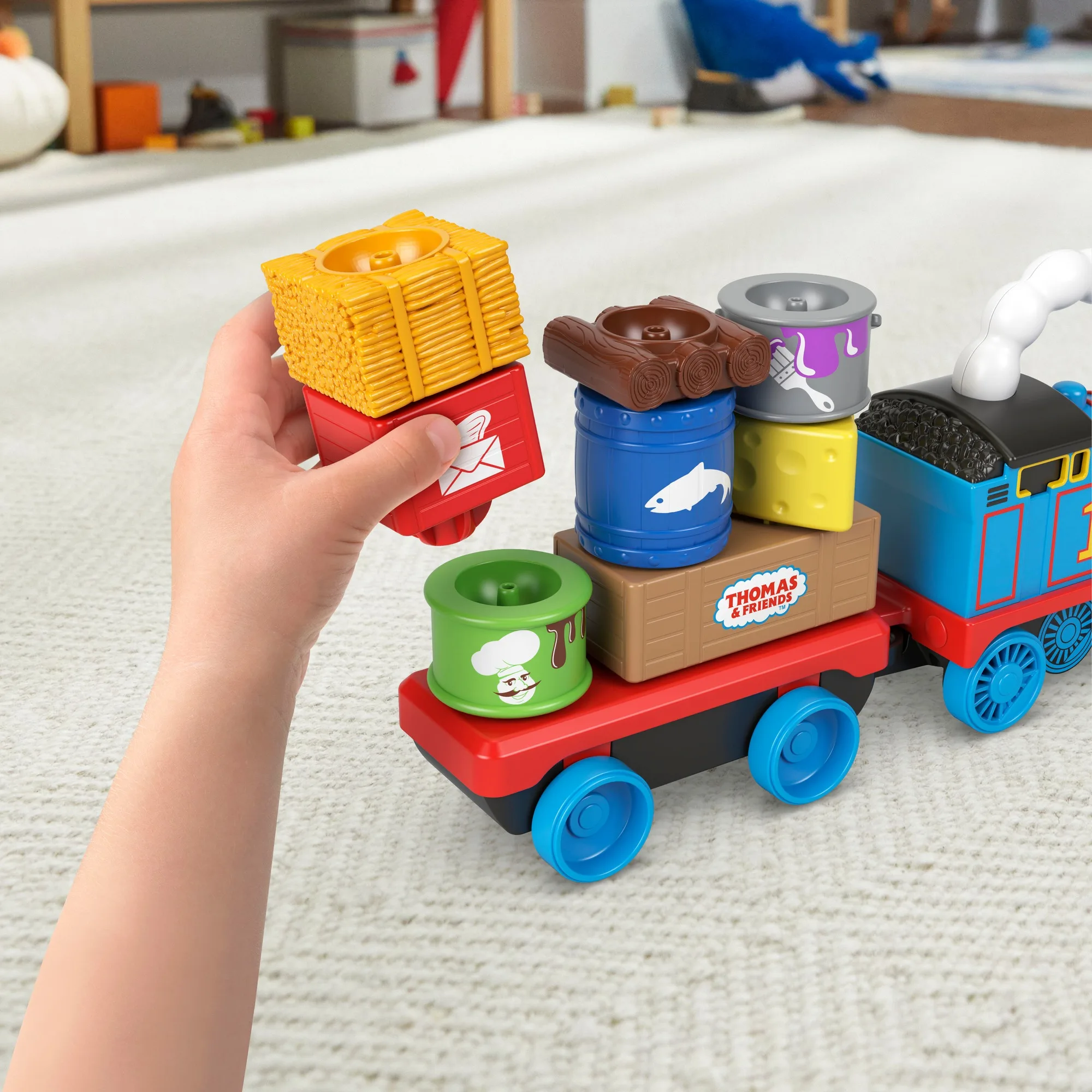 Thomas & Friends-tren apilador de carga oscilante, motor de empuje con bloques de apilamiento, juego de apilamiento para niños, rompecabezas,